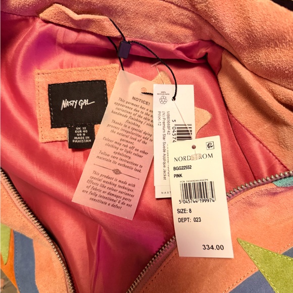 NWT Nasty Gal Pink Premium Star Appliqué Suede Jacket Size 8 - Picture 10 of 11
